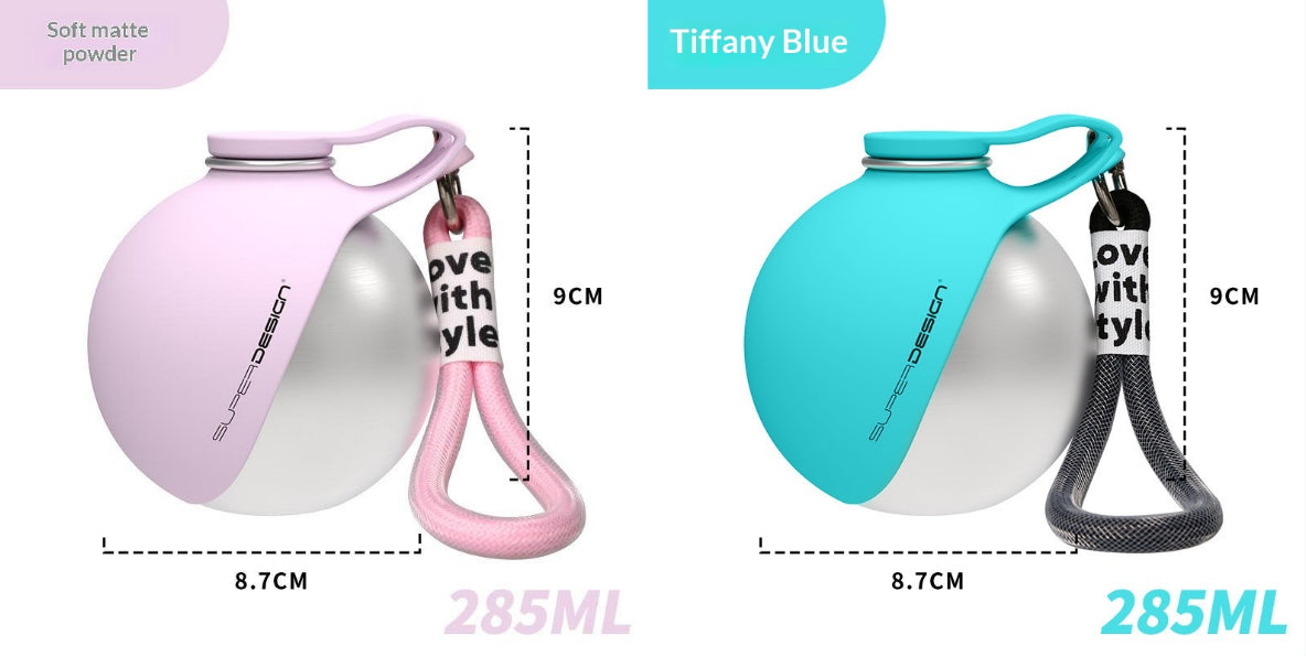 Pink and blue Pawsport dog water bottles with fold-out bowls, 285ml each